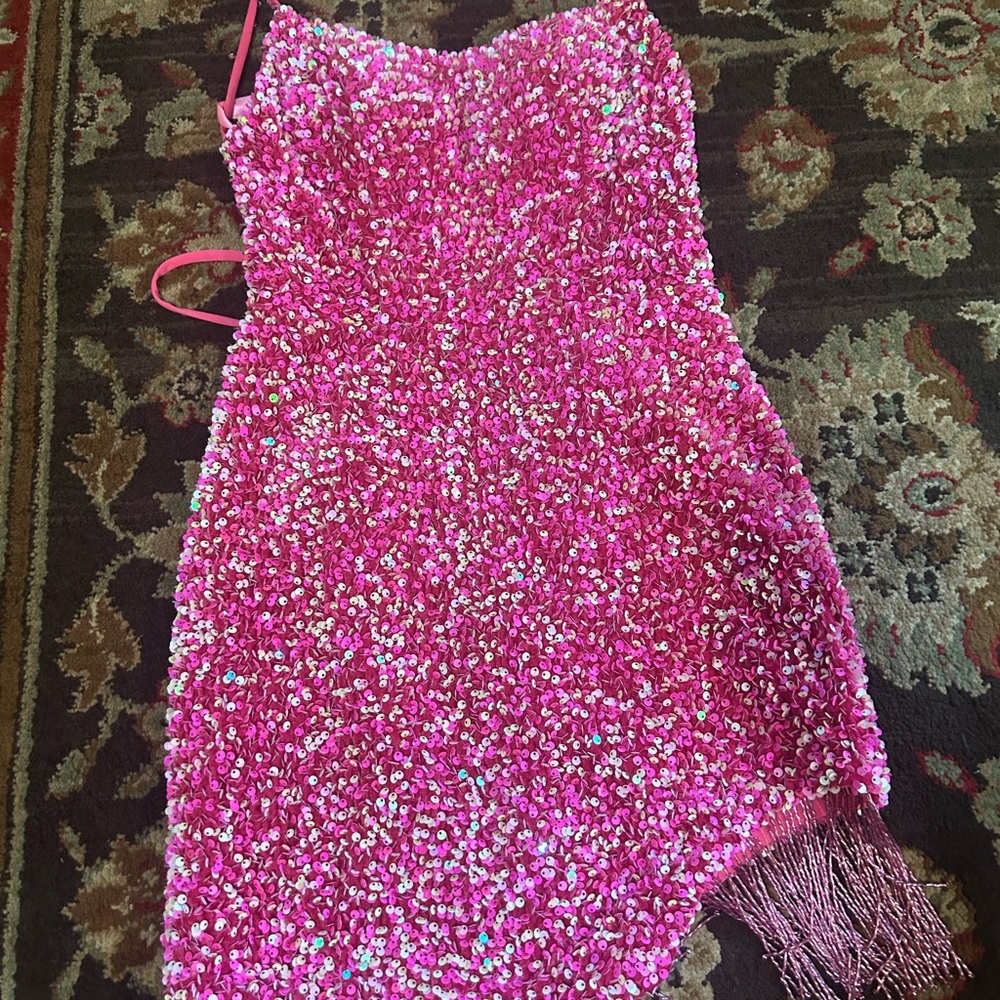 Pink Sequin Dress with Fringe